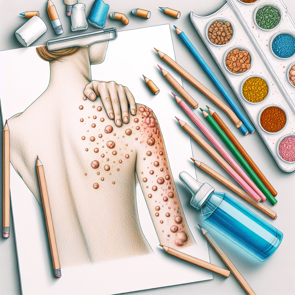 Pastelková ilustrace znázorňující téma: Kožní onemocnění