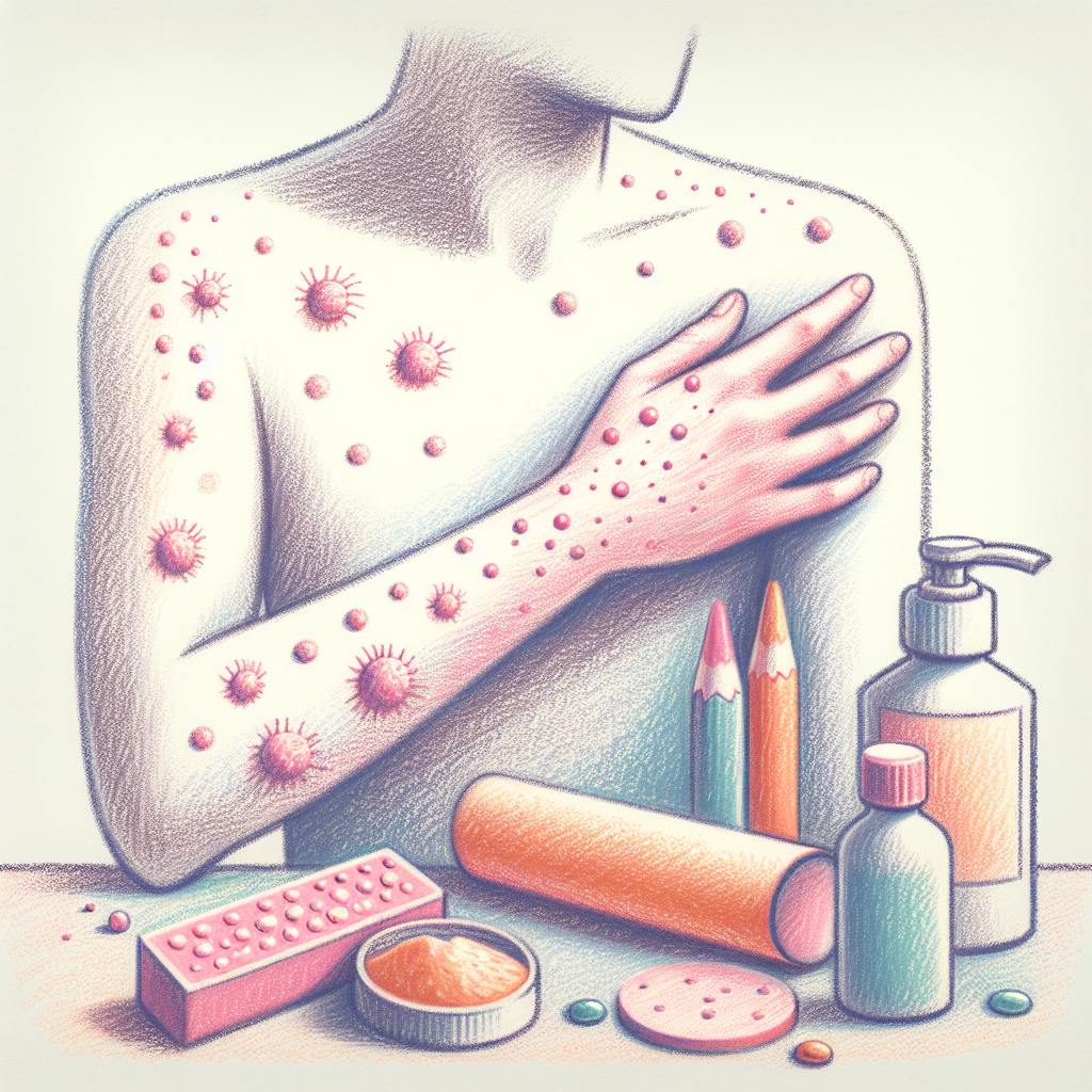 Pastelková ilustrace znázorňující téma: Kožní problémy