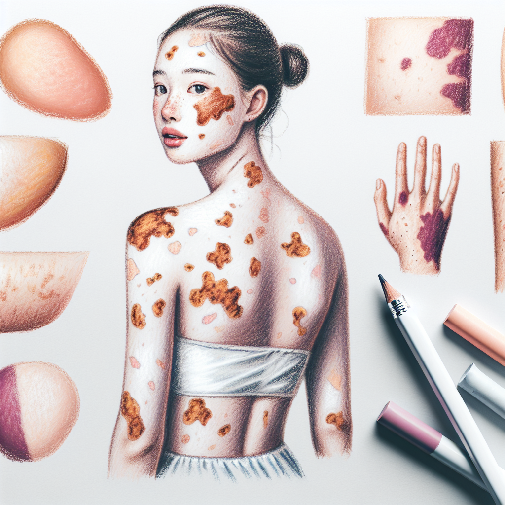 Pastelková ilustrace znázorňující téma: Kožní problémy