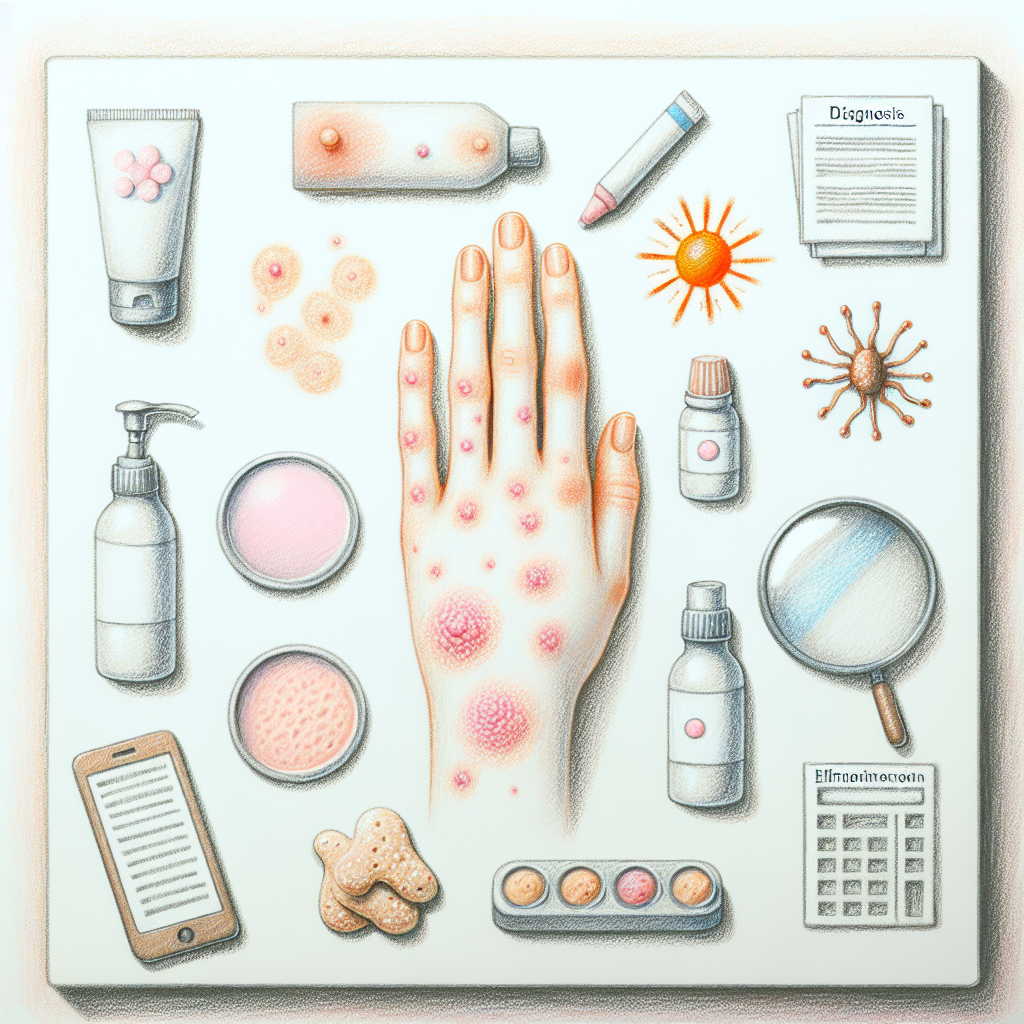 Pastelková ilustrace znázorňující téma: Kožní problémy