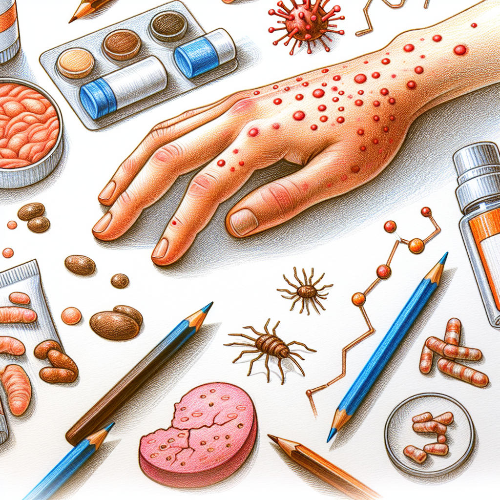 Pastelková ilustrace znázorňující téma: Kožní problémy