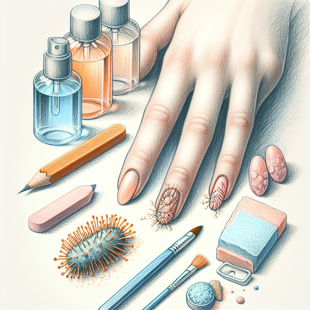 Pastelková ilustrace znázorňující téma: Plísně na nehtech