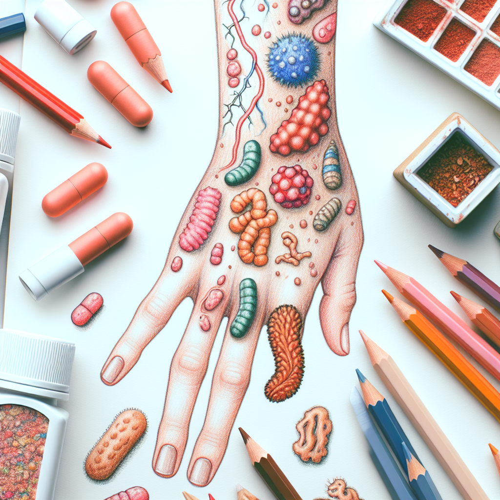 Pastelková ilustrace znázorňující téma: Kožní onemocnění