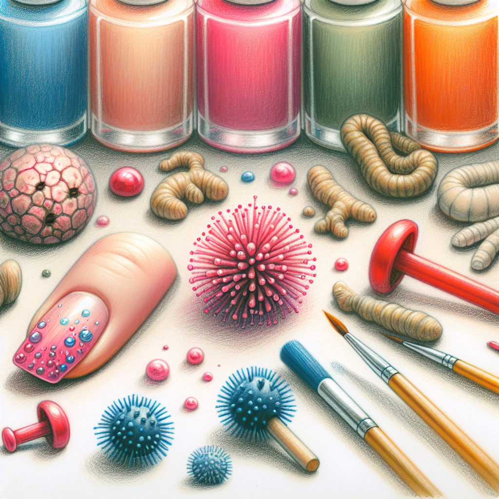 Pastelková ilustrace znázorňující téma: Plísně nehtů