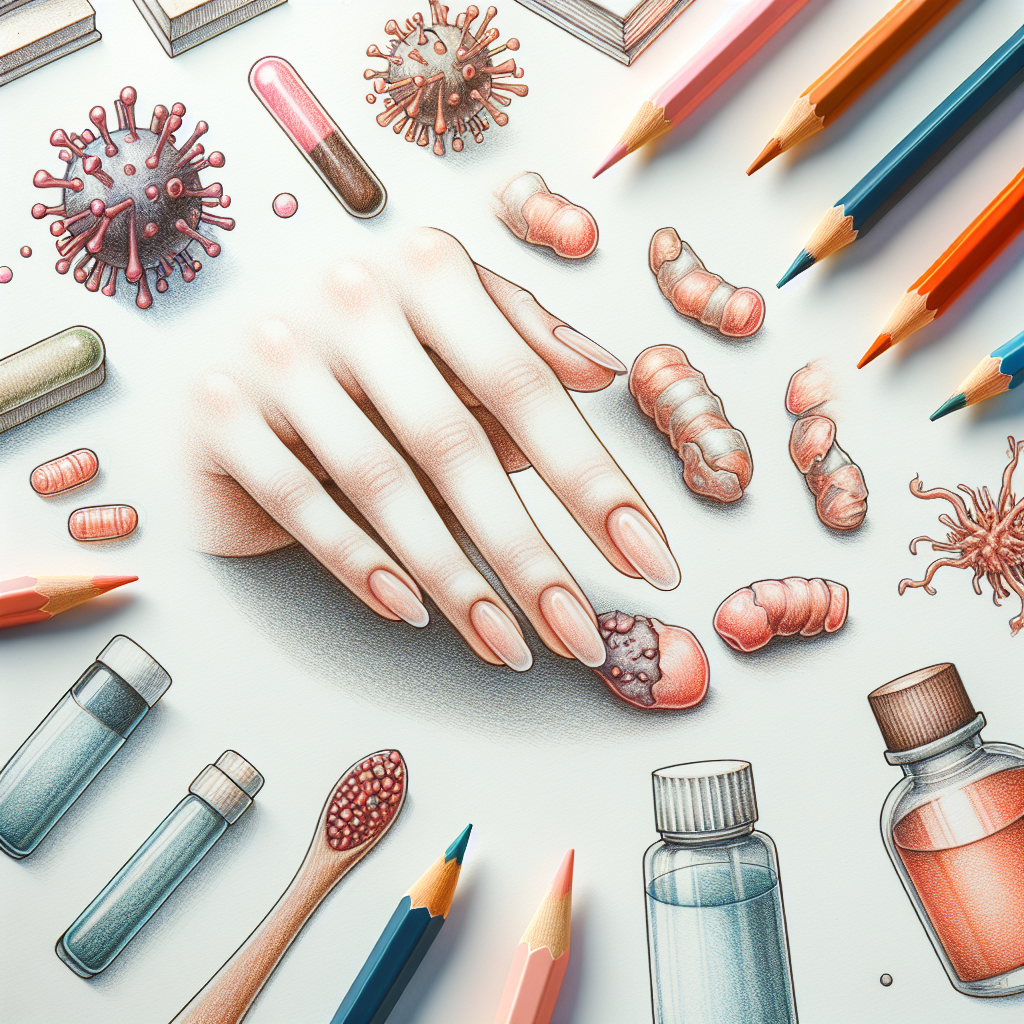 Pastelková ilustrace znázorňující téma: Plíseň nehtů