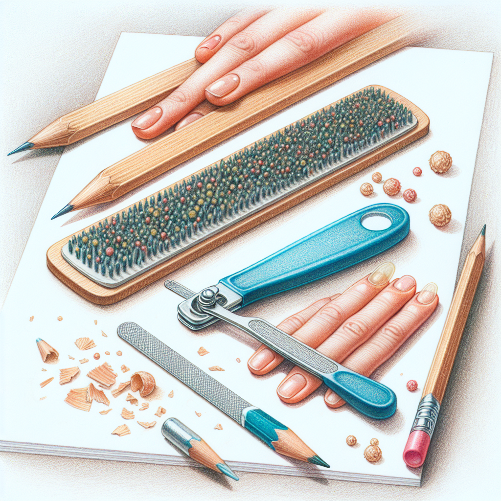 Pastelková ilustrace znázorňující téma: Péče o nehty