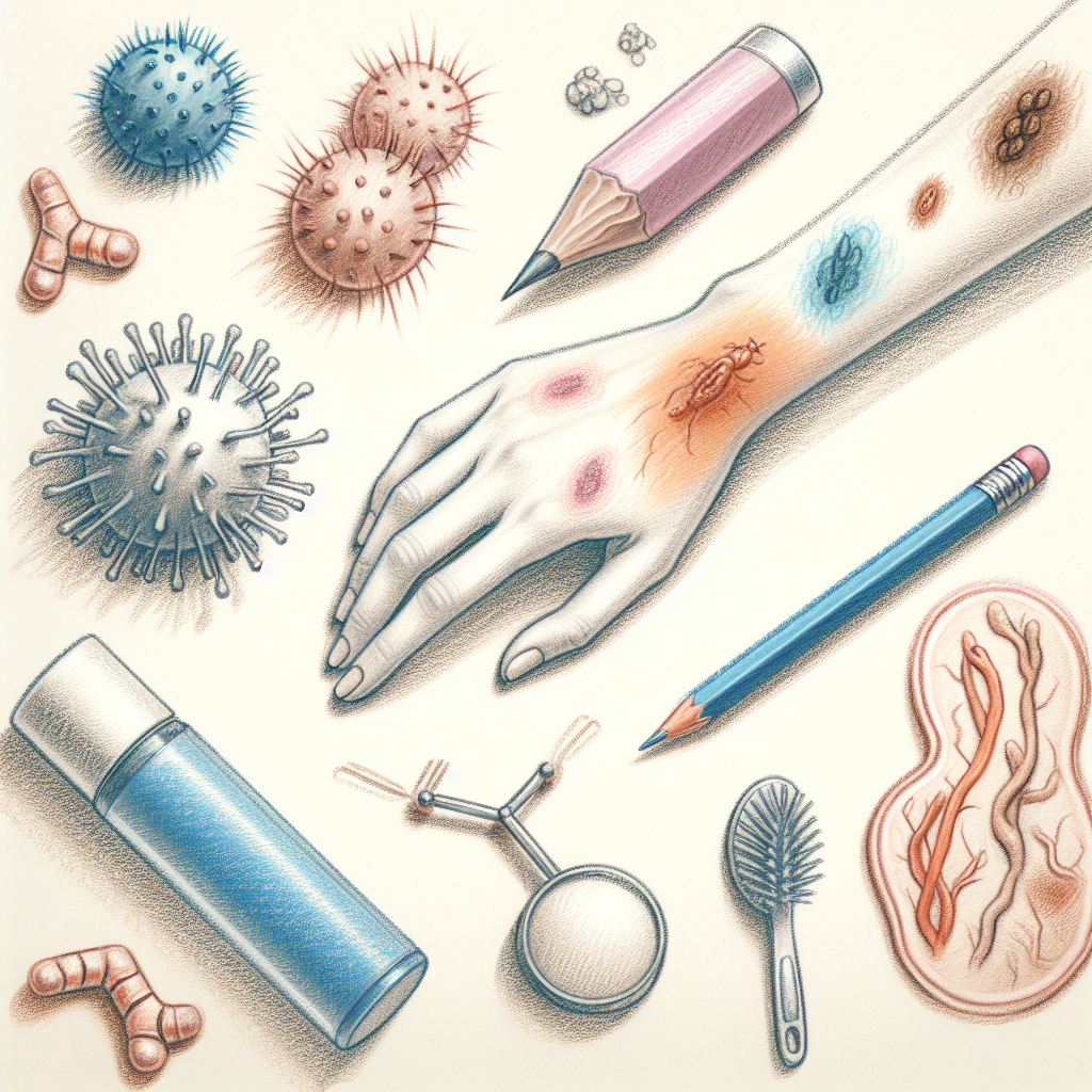 Pastelková ilustrace znázorňující téma: Kožní problémy