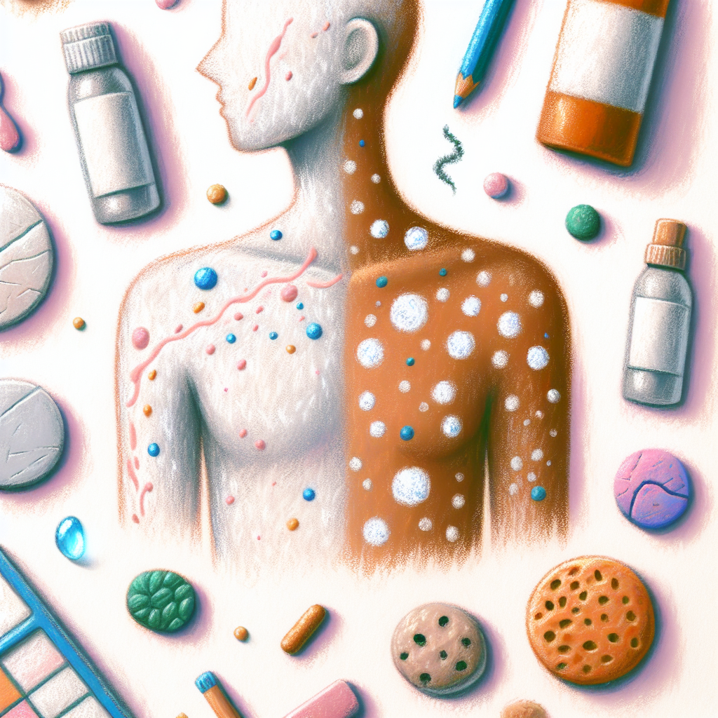 Pastelková ilustrace znázorňující téma: Kožní problémy