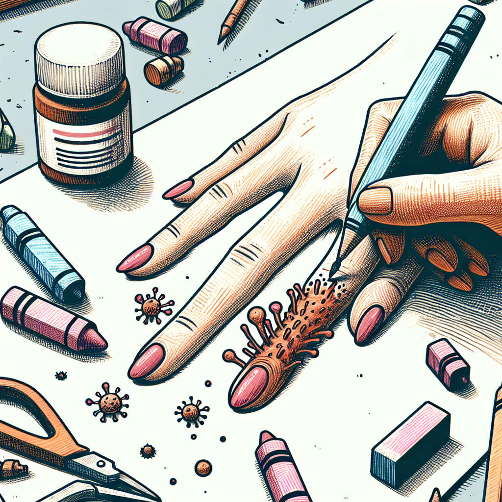 Pastelková ilustrace znázorňující téma: Plísně nehtů