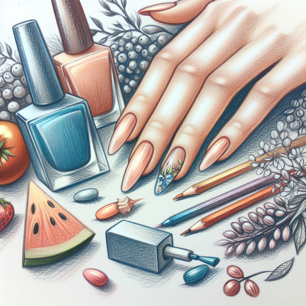 Pastelková ilustrace znázorňující téma: Zdraví a péče o nehty
