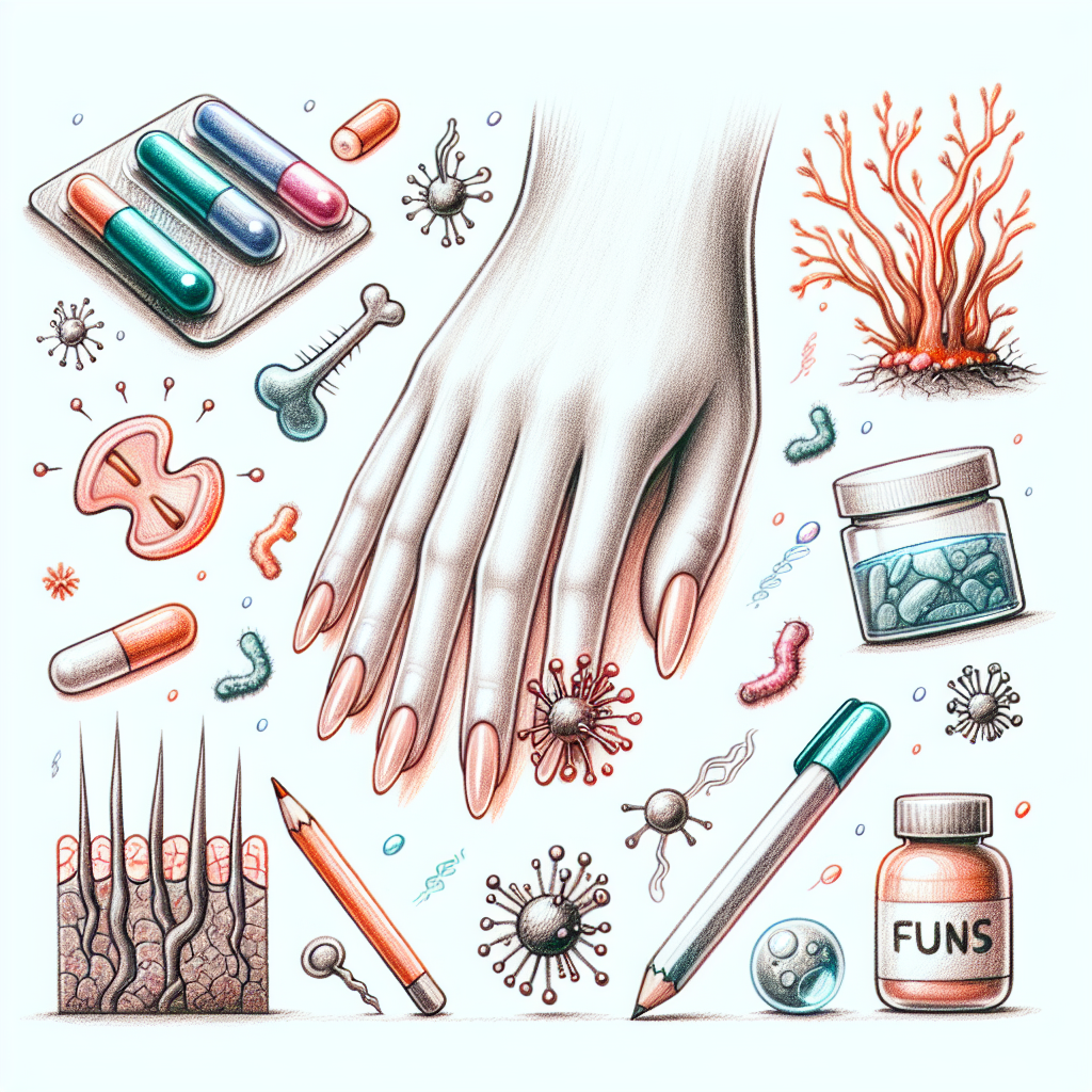 Pastelková ilustrace znázorňující téma: Plísně na nehtech