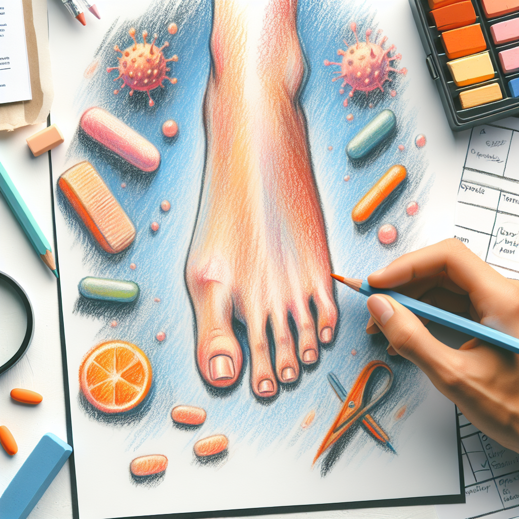 Pastelková ilustrace znázorňující téma: Plísně nehtů