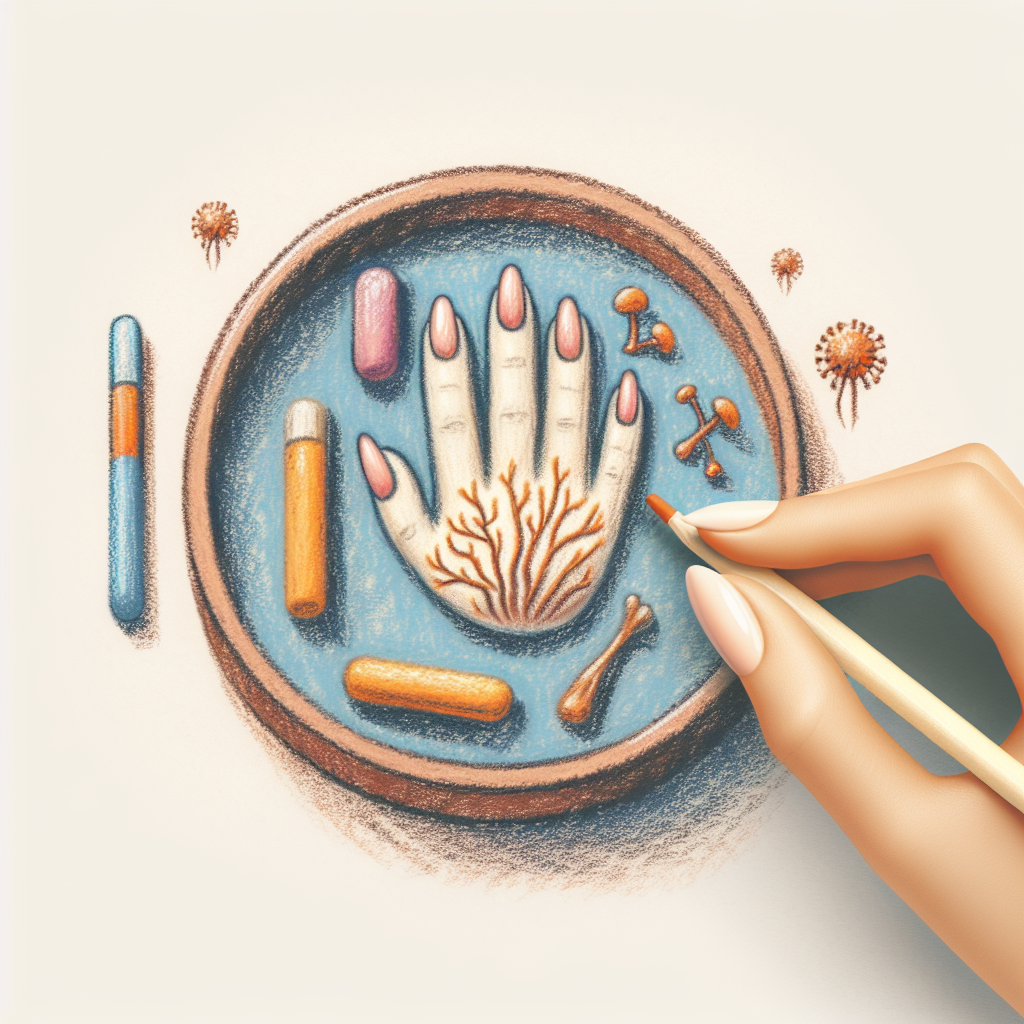 Pastelková ilustrace znázorňující téma: Zdraví nehtů