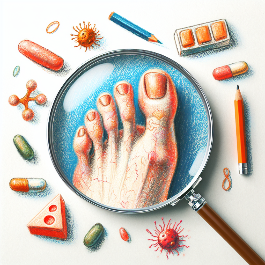 Pastelková ilustrace znázorňující téma: Plísně nehtů